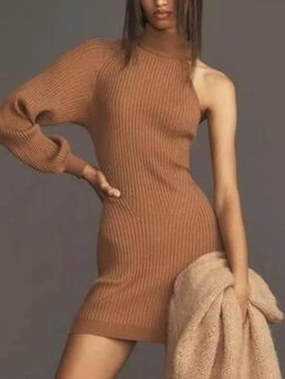 Anthropologie One-Shoulder Ribbed Knit Dress
